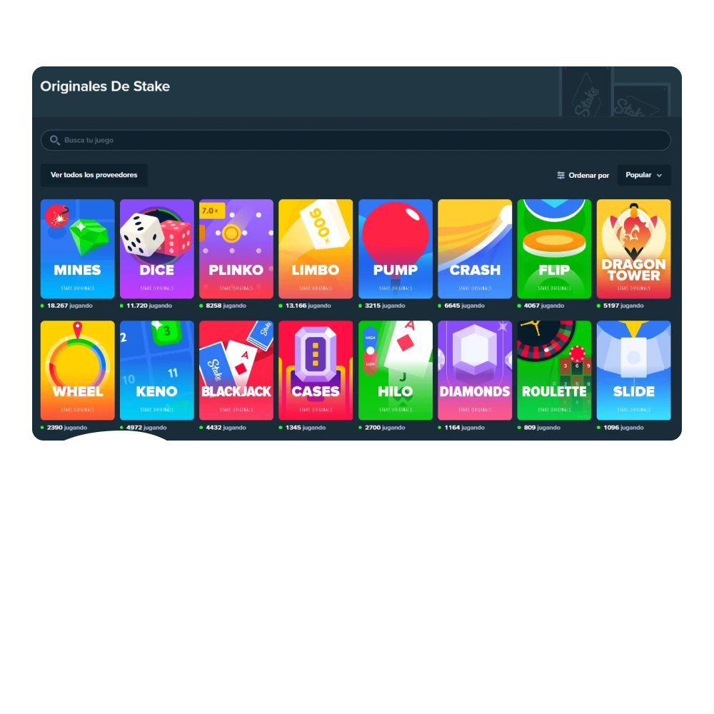 Stake desarrolla sus propios juegos para que juegues.