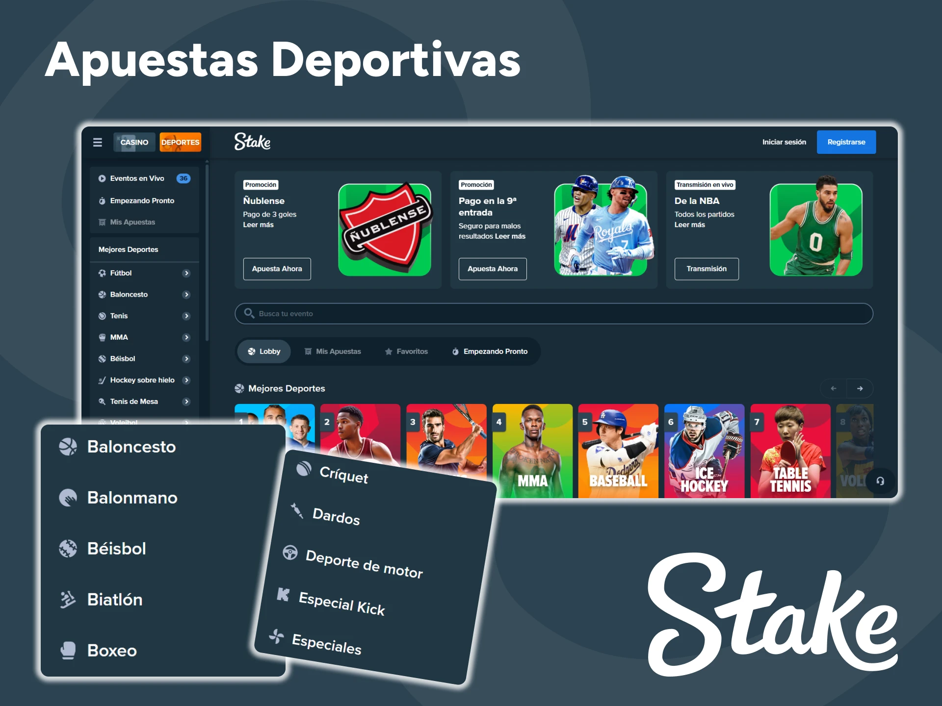 Stake ofrece una gran variedad de deportes para apostar.